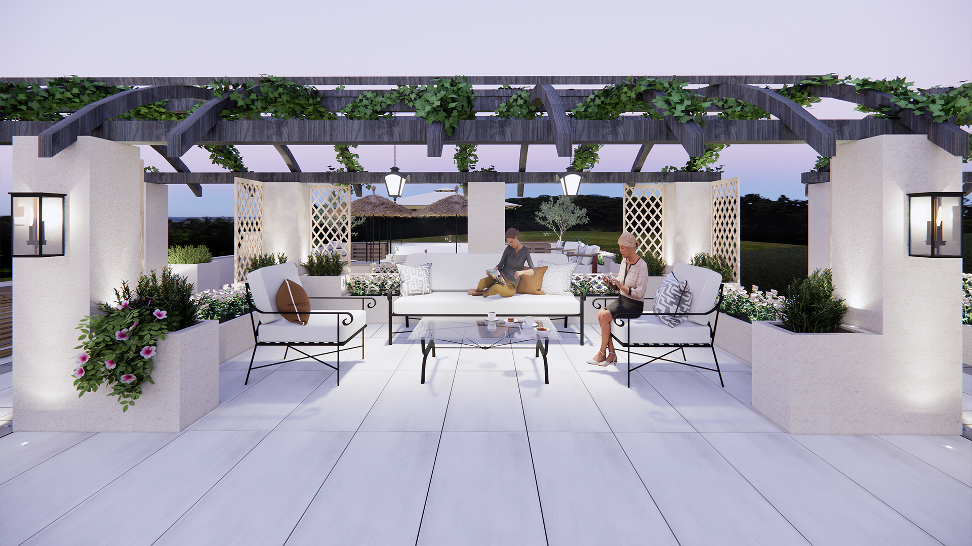 cardiff luxury home front garden pergola sitting area