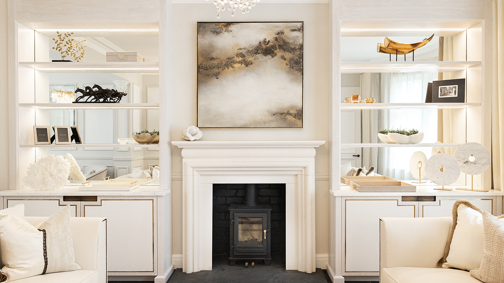 formal drawing room fireplace painting